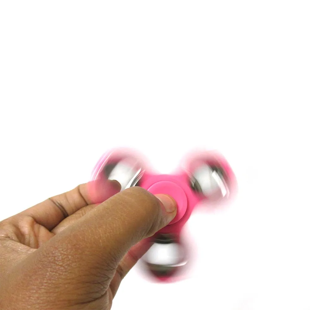3 Fidget Spinner Gyro Silver Rim Toy EDC Finger Focus ADHD Kids Adults Pink Lot