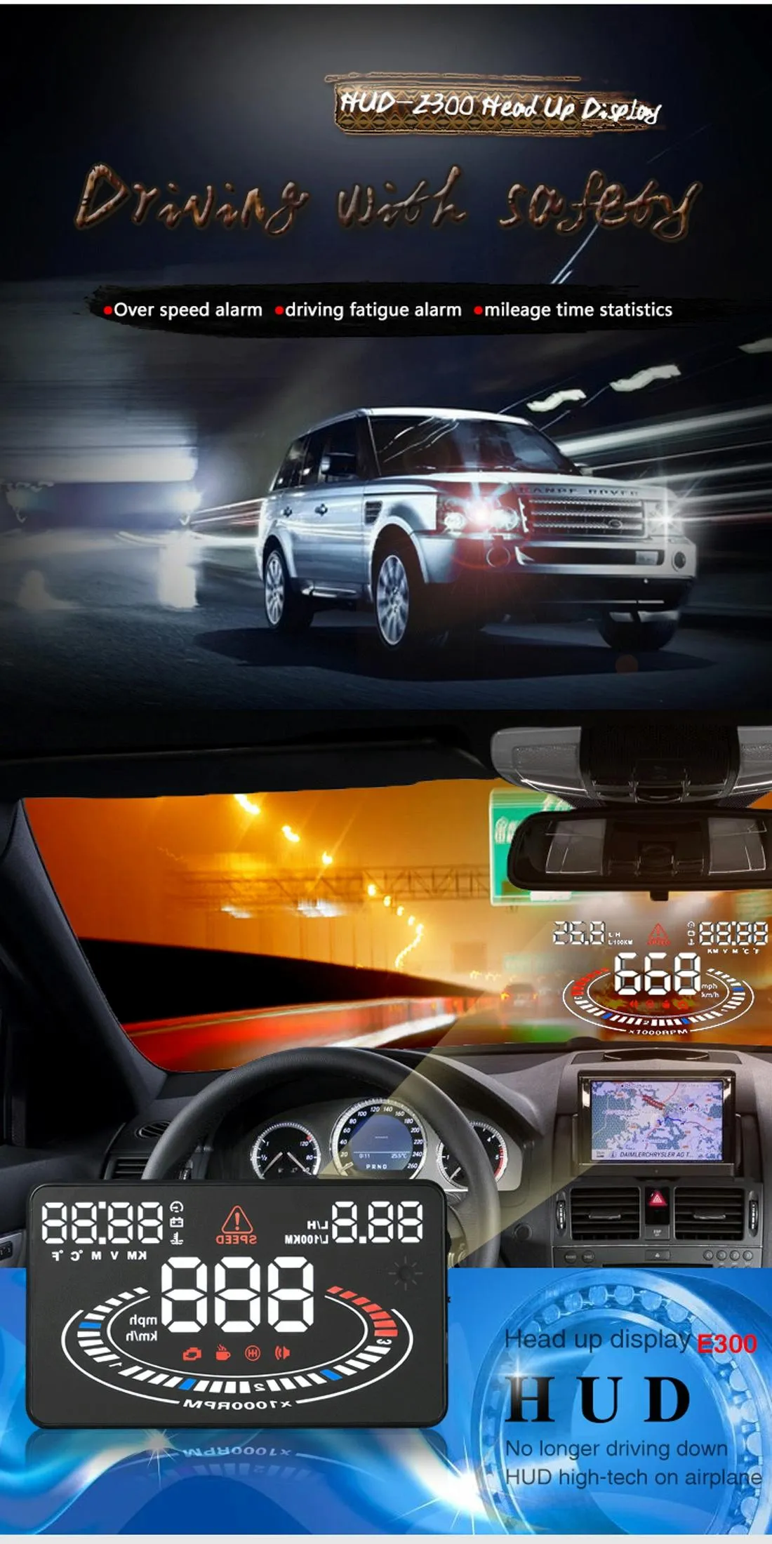 5.5 Inch Car Obdii / Euobd Hud Display Speed Fuel Alarm Black