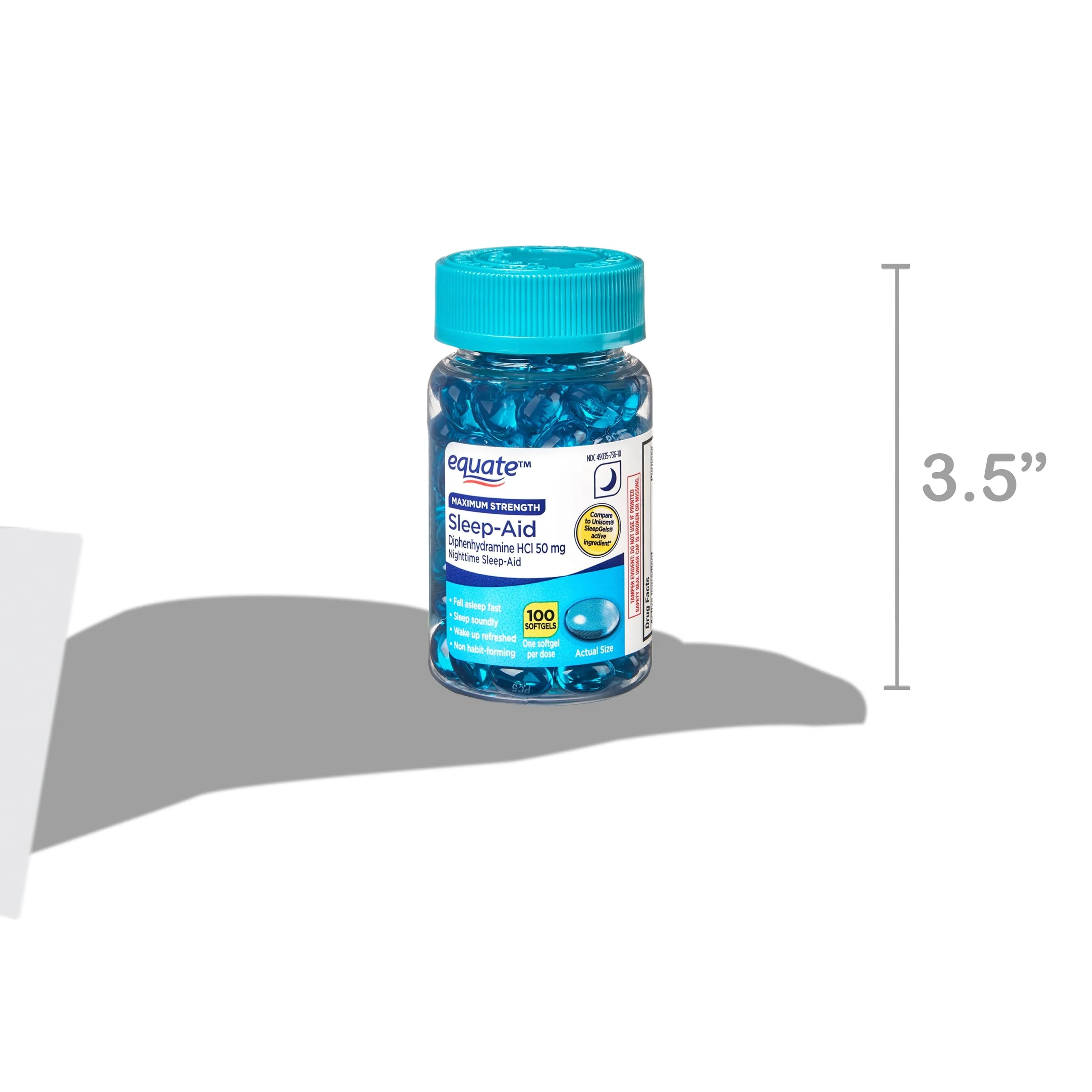 Equate Maximum Strength Diphenhydramine HCl Sleep Support Softgels, 50 mg, 100 Count