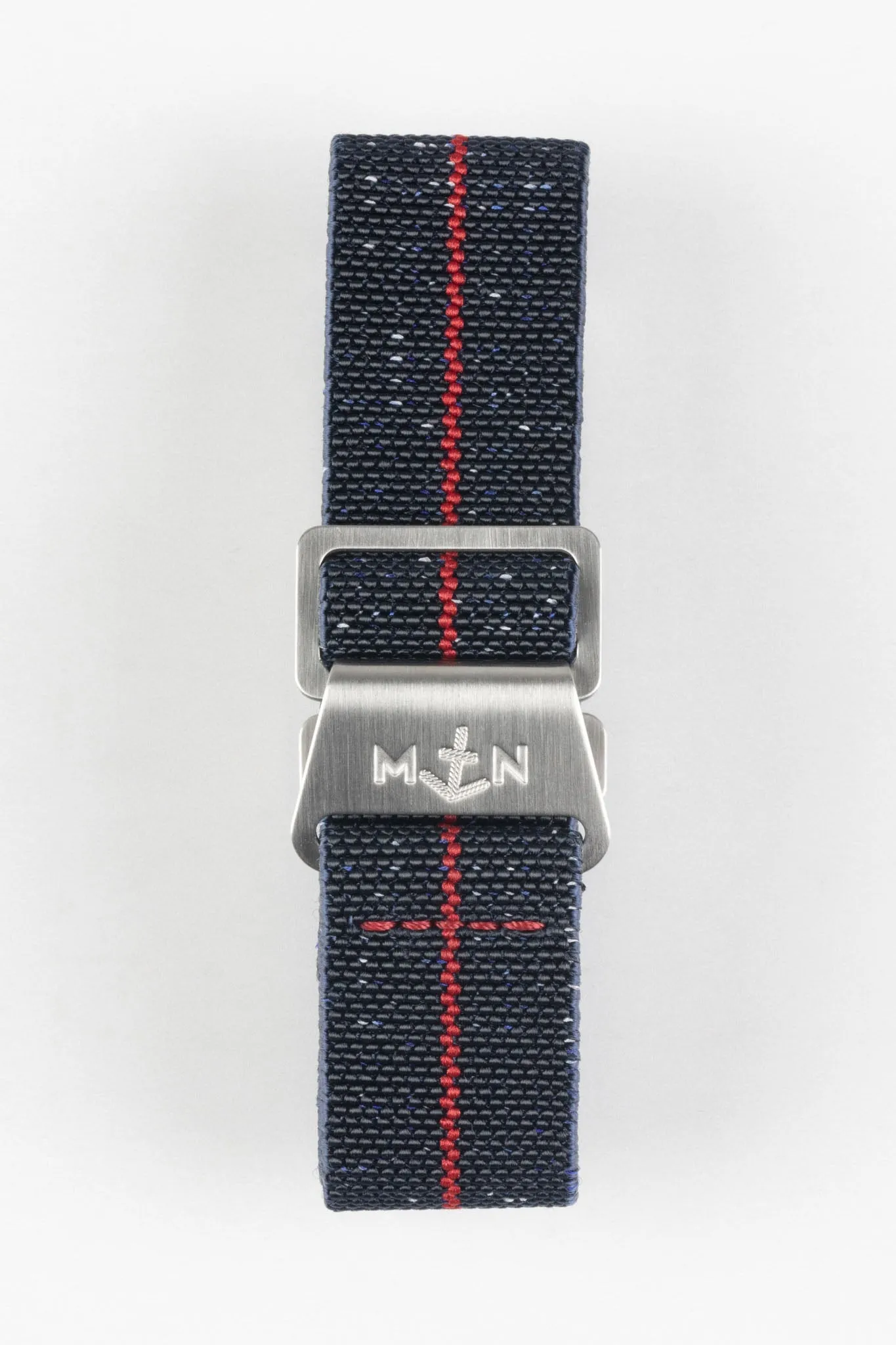 Erika's Originals INDIGO DENIM MN™ Strap with RED Centerline - BRUSHED Hardware