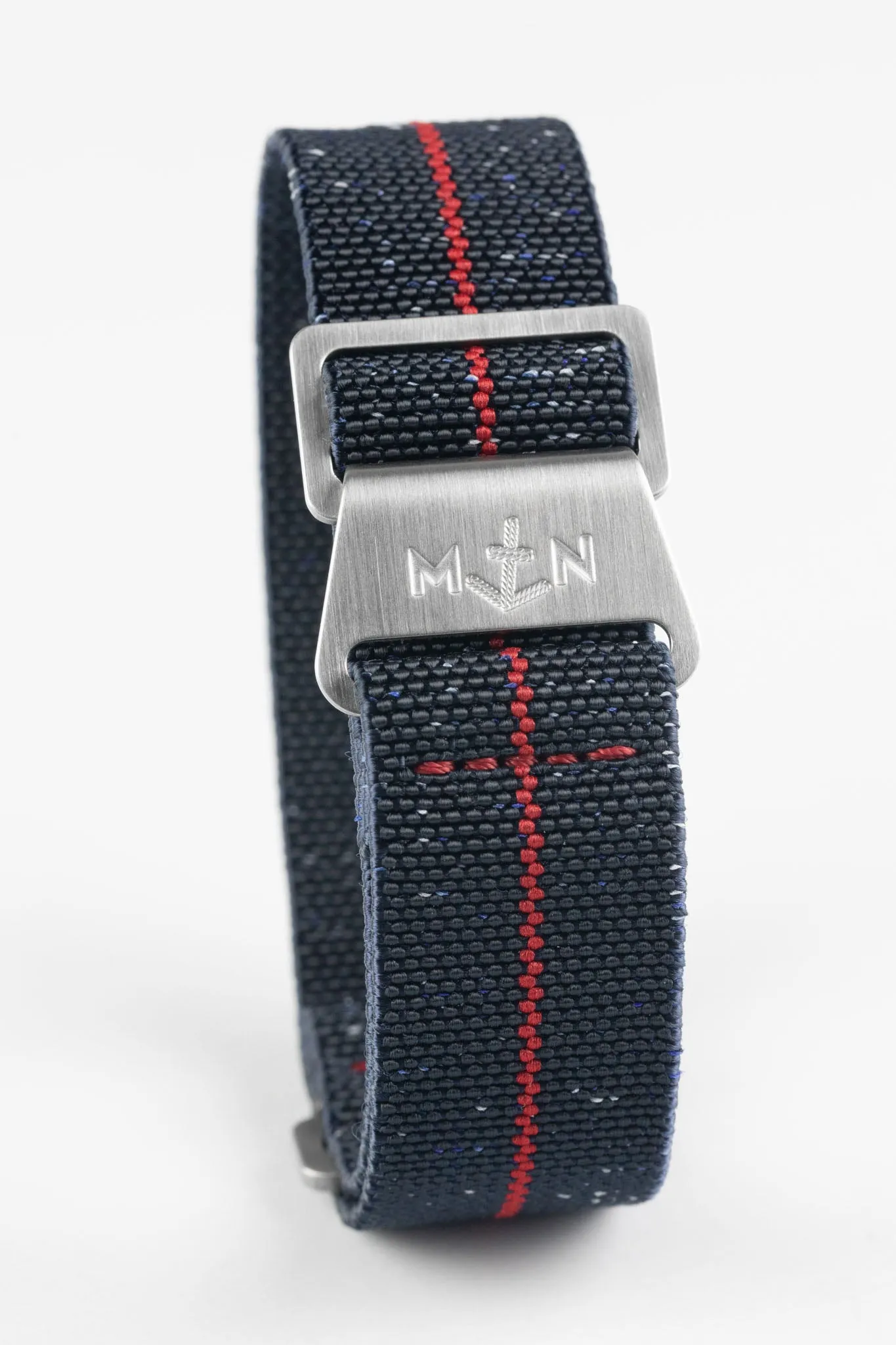 Erika's Originals INDIGO DENIM MN™ Strap with RED Centerline - BRUSHED Hardware