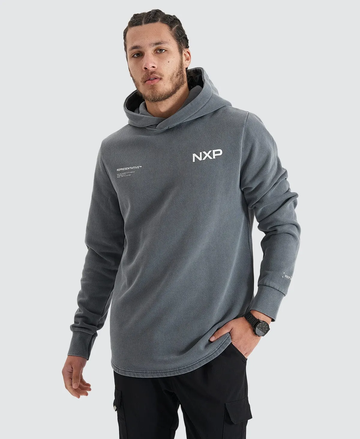 Jump Start Hooded Dual Curved Sweater Pigment Castlerock